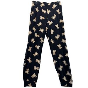 KIKIT Women's L Teddy Bear Print Pajama Pants Black Sleepwear Cozy Loungewear